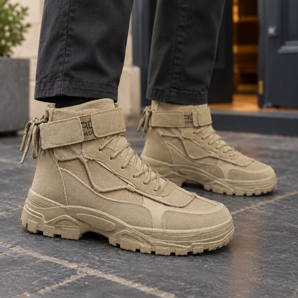 Men's Lace-Up Utility Boots with Ankle Strap - product view 2