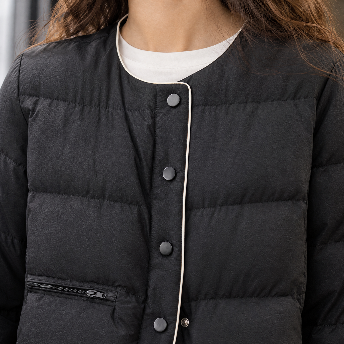 Women's Collarless Quilted Snap-Front Jacket - product view 2