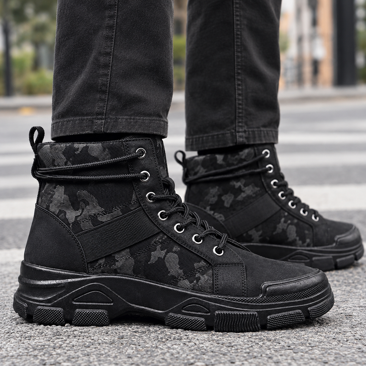 Men's Camouflage Lace-Up Boots with Lug Sole - product view 2