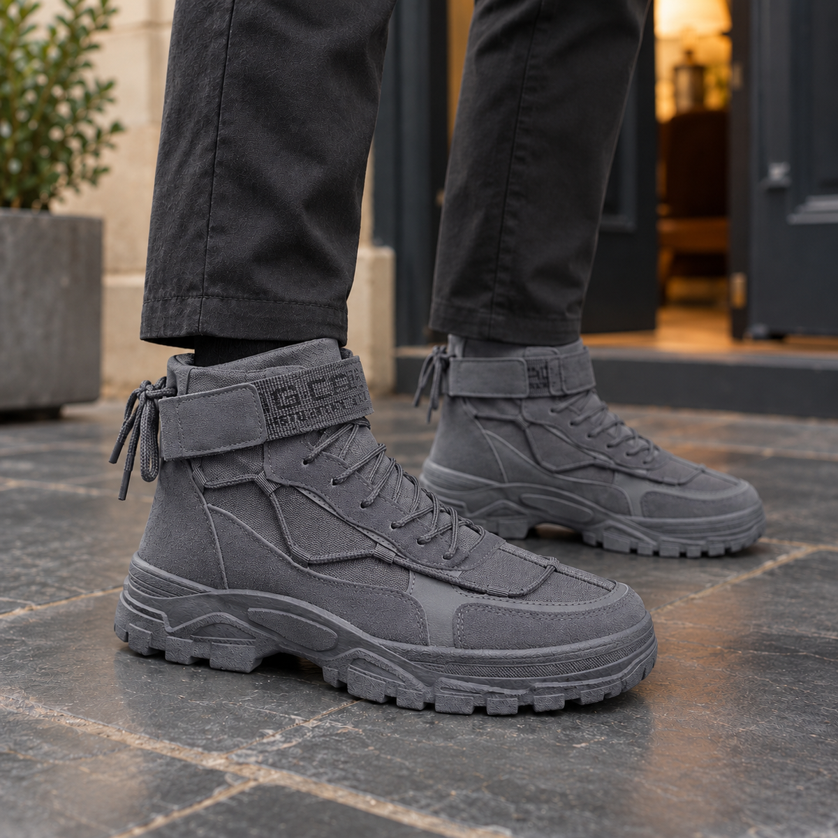 Men's Lace-Up Utility Boots with Ankle Strap - product view 3