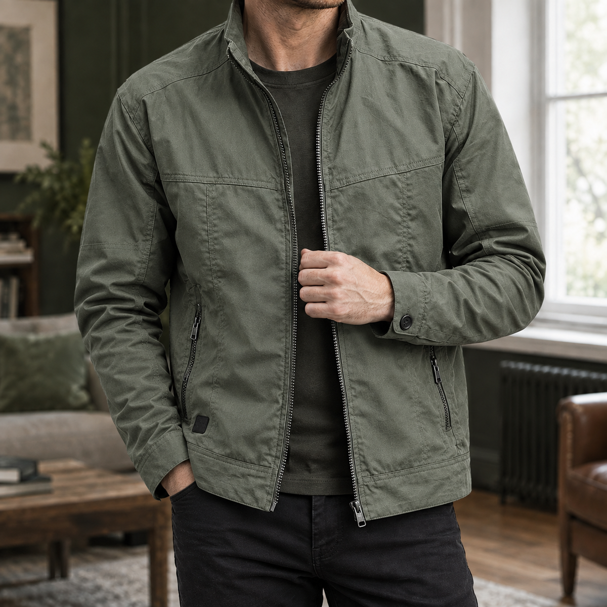 Men's Zip-Up Utility Jacket with Stand Collar - product view 3