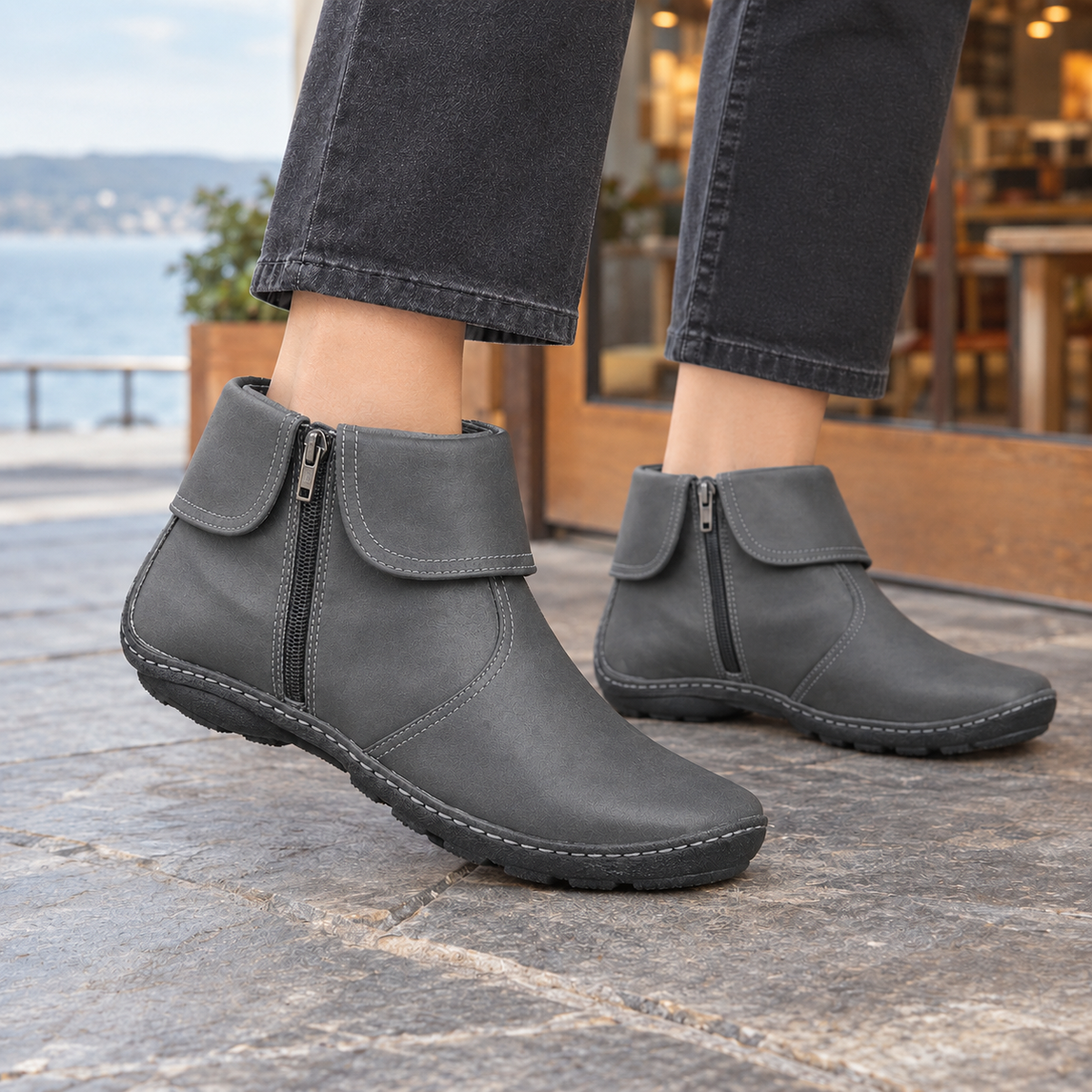 Women's Side-Zip Ankle Boots with Foldover Collar - product view 3
