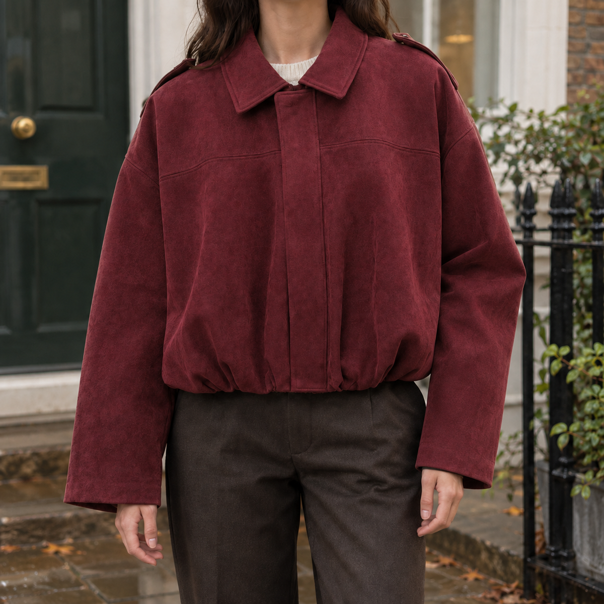 Women's Suede-Look Cropped Bomber Jacket - product view 4