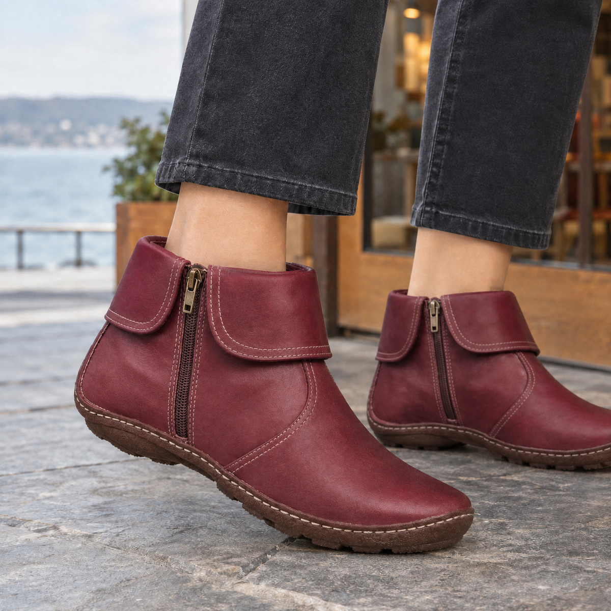 Women's Side-Zip Ankle Boots with Foldover Collar - product view 4