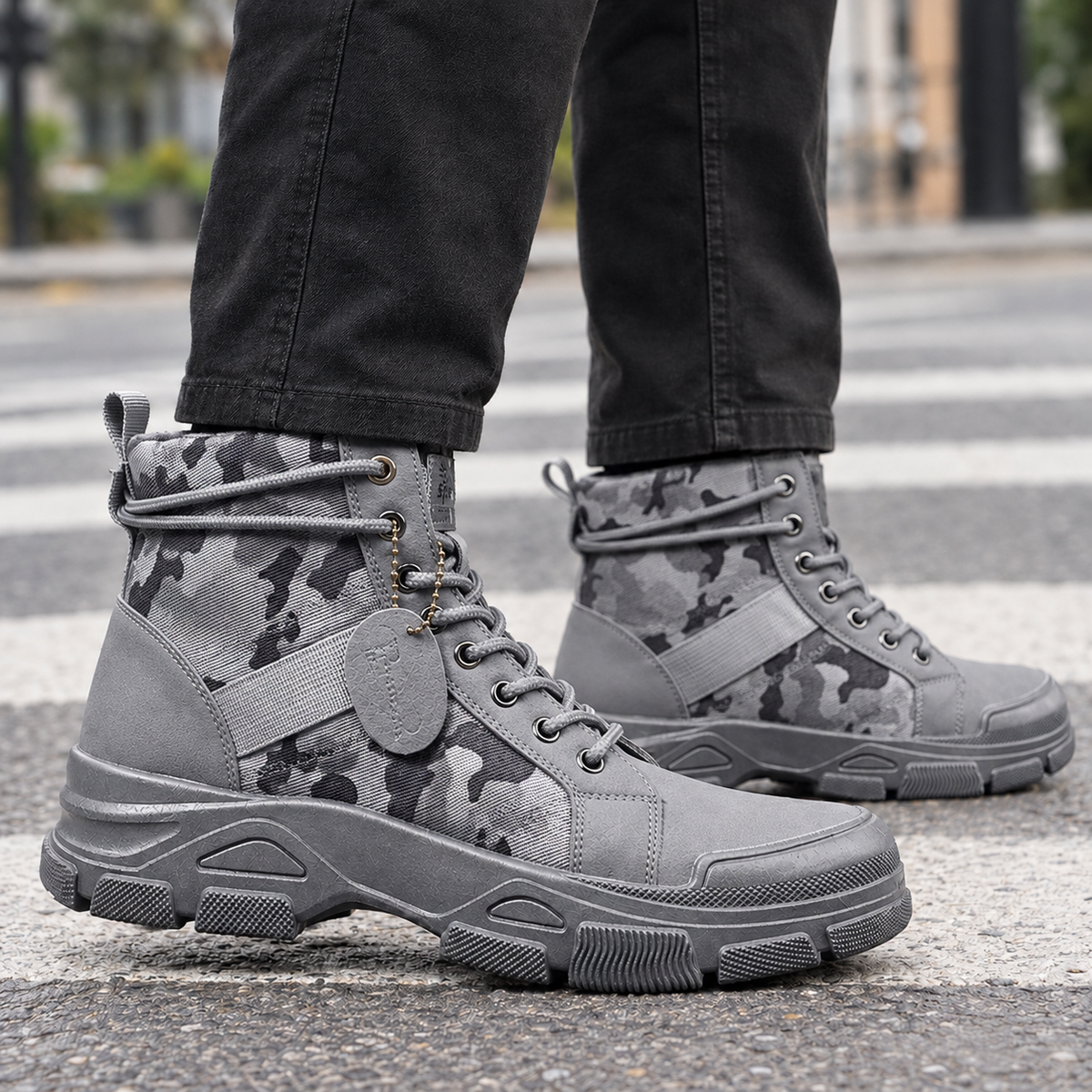 Men's Camouflage Lace-Up Boots with Lug Sole - product view 4