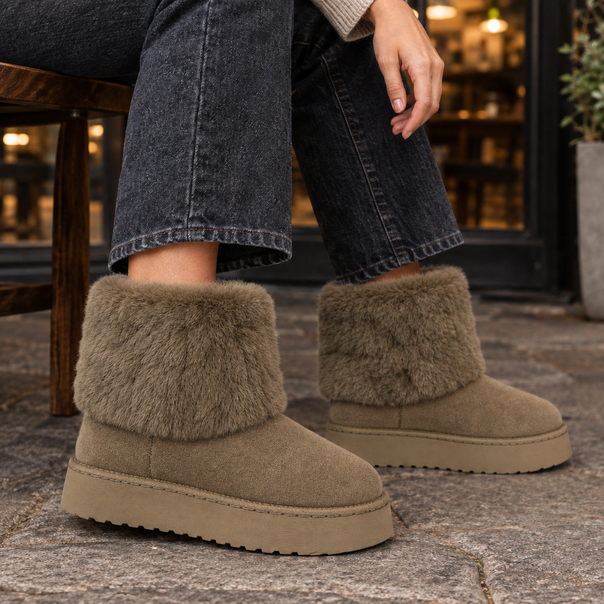 Women's Plush-Cuff Slip-On Platform Ankle Boots - product view 4