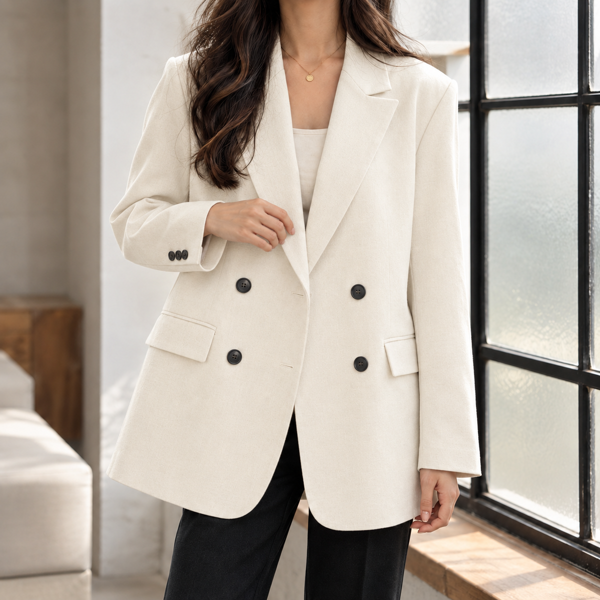 Women's Relaxed Double-Breasted Blazer - product view 4