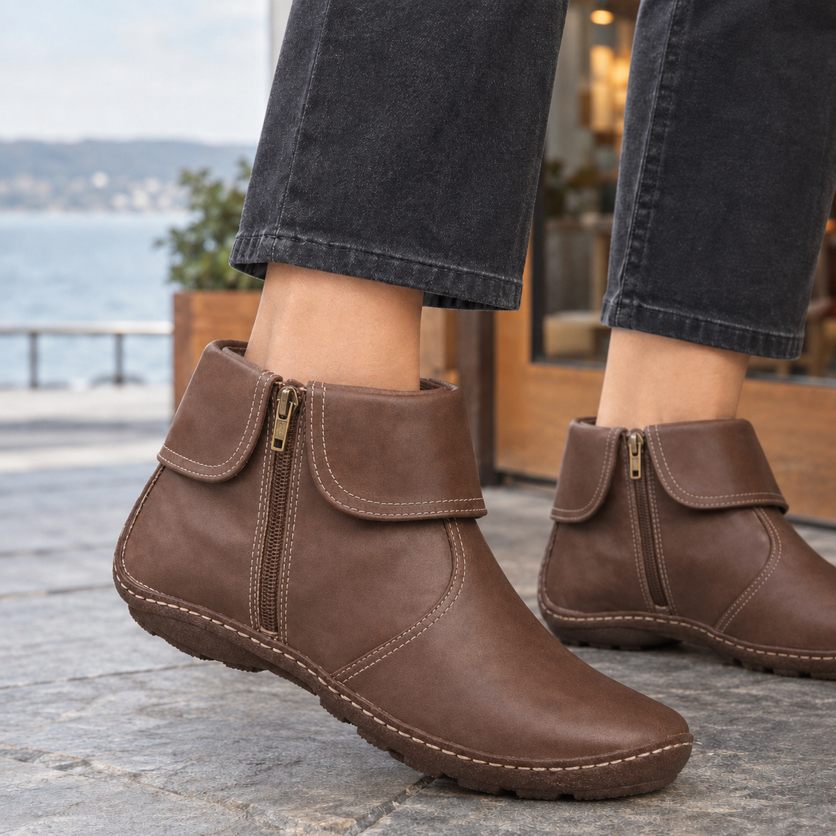 Women's Side-Zip Ankle Boots with Foldover Collar - product view 5