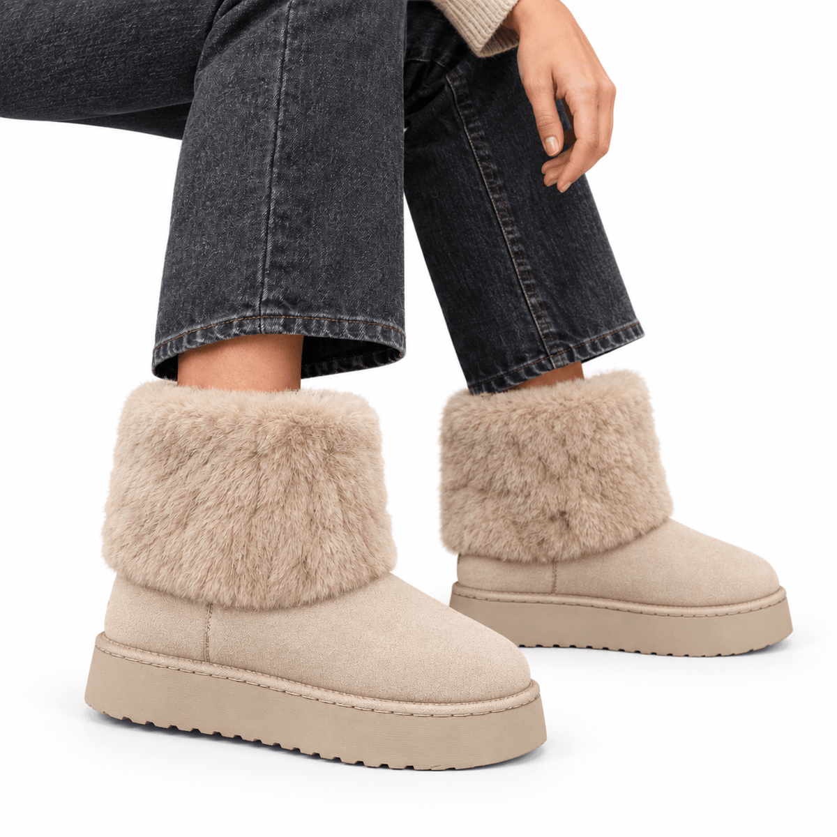 Women’s Platform Ankle Boots with Plush Cuff – Slip-On