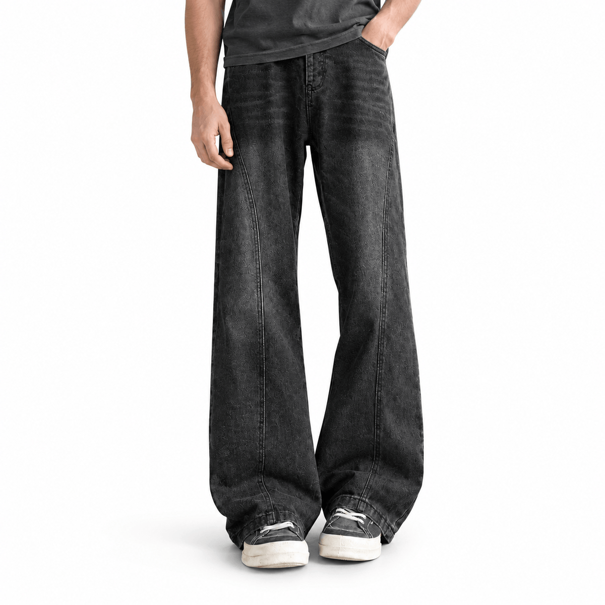 Men's Baggy Wide-Leg Jeans with Washed Finish