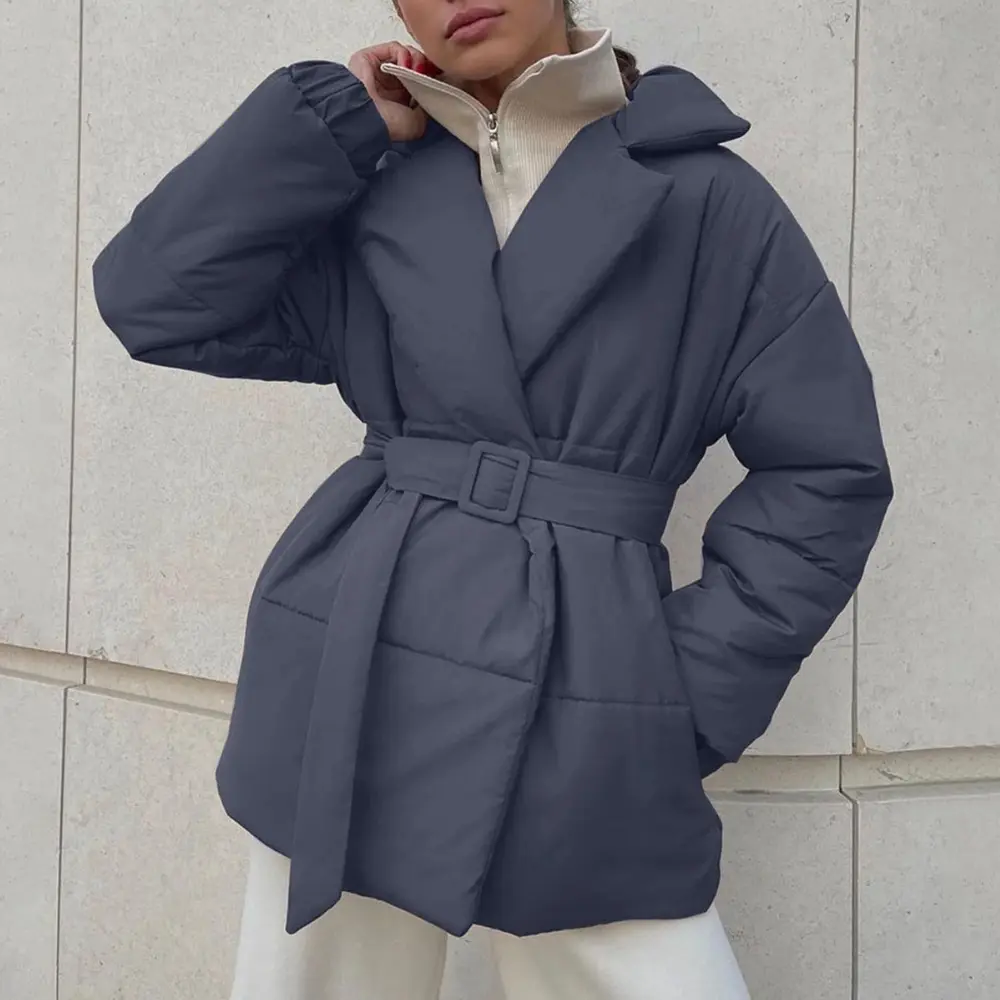 Women's Belted Winter Puffer Jacket with Cinched Waist